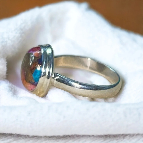 Sterling Silver Spiny Oyster Mojave Turquoise Ring (8.5) - Picture 8 of 9